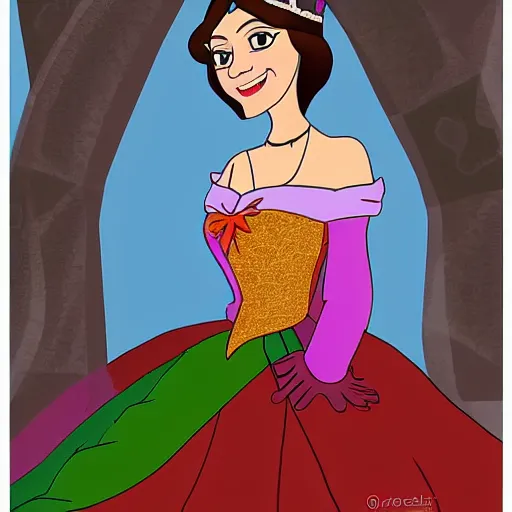 Prompt: rachel bloom as an animated princess looking for her prince with a medieval world with lots of disease and cruelty, digital art