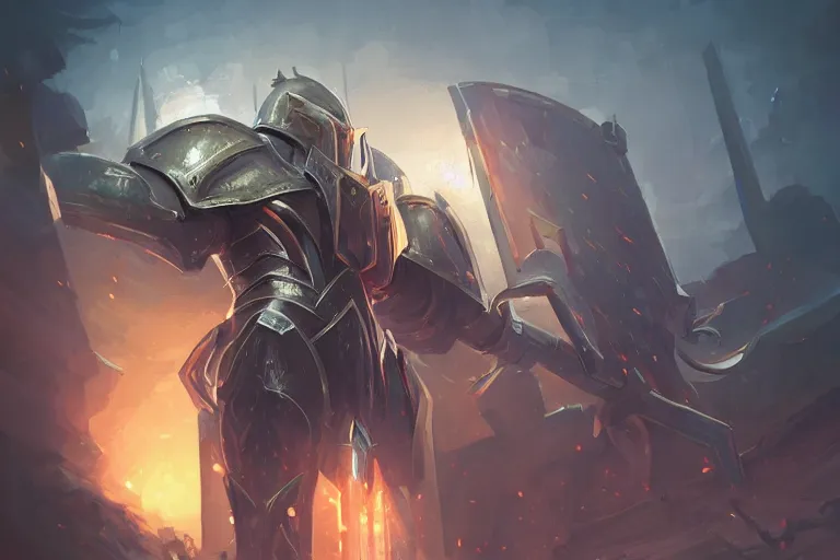 Prompt: illustration of archmech knight soldier from magic the gathering, wide shot, bokeh, by wisnu tan, rossdraws, wlop, victor adame minguez