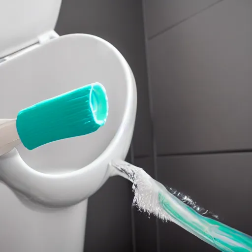 Image similar to toothpaste tube clogging a restroom toilet, 50mm lens