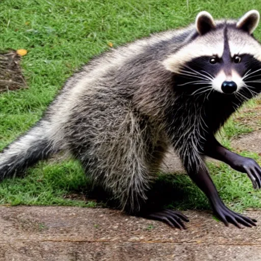 Prompt: giant racoon attacking city