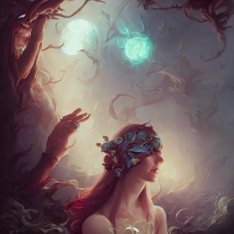 Prompt: portrait beautiful women blindfold, peter mohrbacher, kelly mckernan, epic scene, 4 k, fantasy, colorful, highly detailed, video game