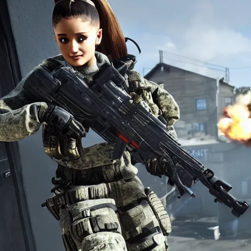 Image similar to Ariana Grande in Call of Duty, 4k