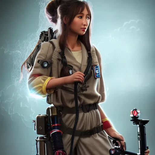 Prompt: beautiful feudal south American girl Ghostbuster, 1567 wavy hair like Brenda song, intricate complexity 8k character concept, ghostbusters, ghostbusters proton pack, ghostbusters trap , in feudal Japan, steampunk aesthetic, fresh food market people, fine line detail, cinematic quality, high octane, cry engine, 4k render, masterpiece, octane