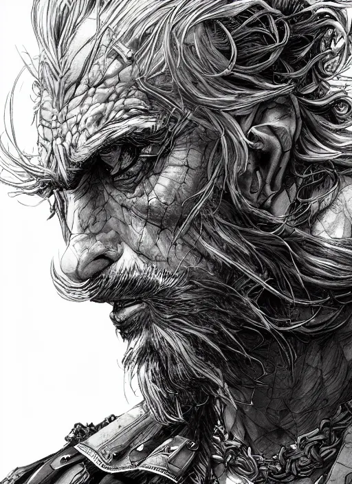 Image similar to close up portrait of dread, powerful, domineering, stoic, masterful, intense, ultrafine hyperdetailed illustration by kim jung gi, irakli nadar, intricate linework, sharp focus, octopath traveler, yoji shinkawa, highly rendered, detailed, concept art