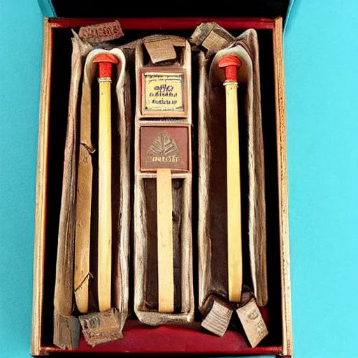 Image similar to vintage gift box for men, stamped with sealing wax, old school, wes anderson style