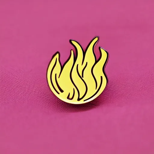 Image similar to a diamond enamel pin depicting a minimalistic clean illustration fire flames warning label, smooth curves