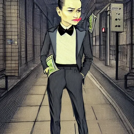 Prompt: sophisticated business cat in a humanoid form wearing a suit walking to work with a money case in hand, full body, 80s London city, digital painting, baroque, sc-fi, realistic, hyperdetailed, chiascuro, concept art, art by art by Franz Hals and Jon Foster and Ayami Kojima and Amano and Karol Bak