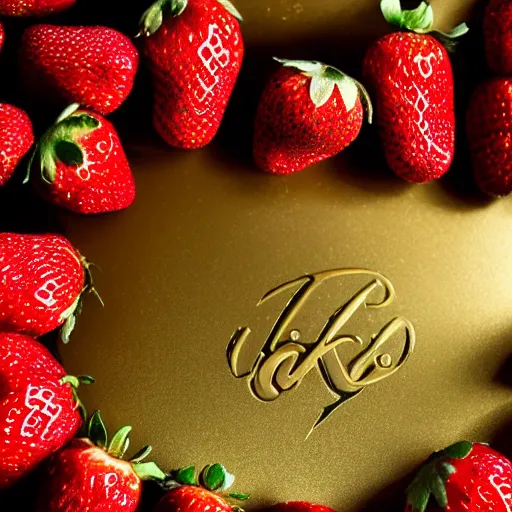 Image similar to high quality presentation photo of a strawberry painted in gold, photography 4k, f1.8 anamorphic, bokeh, 4k, Canon, Nikon