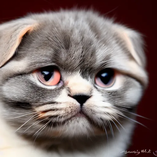 Prompt: adorable! portrait of chubby Scottish fold kitten, award winning, cutest kitten! happy, 4k
