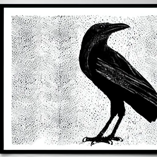 Image similar to crow, bold smooth block print, 4k, black ink on white paper