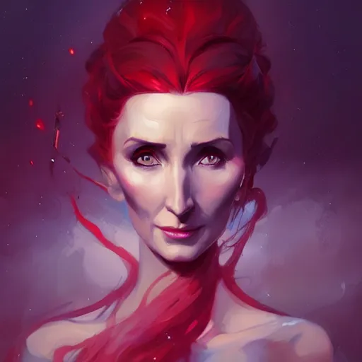 Image similar to a beautiful portrait of nubile melisandre, concept art by pete mohrbacher and guweiz and ilya kuvshinov, digital art, highly detailed, intricate, sharp focus, trending on artstation hq, deviantart, unreal engine 5, 4 k uhd image