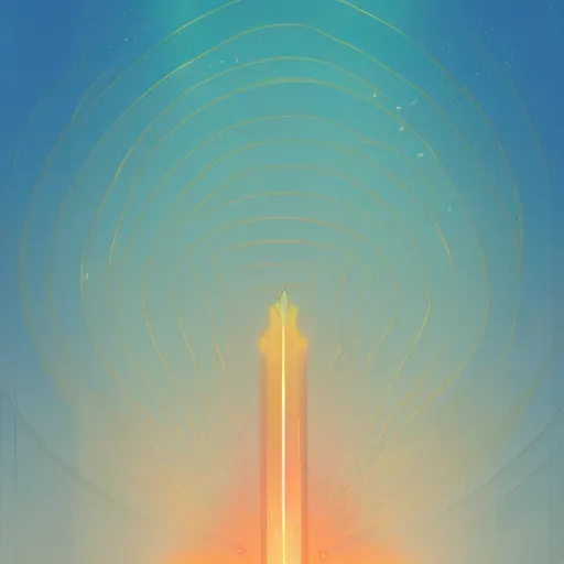 Image similar to Golden sword aura, rays of light, soft light, 2D illustration, minimalist, by James Gilleard