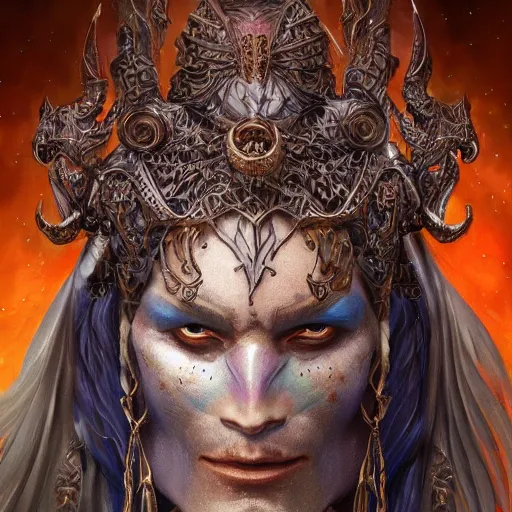 Image similar to an Artstation 3d render of Very very very very highly detailed beautiful mystic head of a phantom warrior with galaxy, tattoos by Anton Pieck, intricate, extremely detailed, digital painting, artstation, concept art, smooth, sharp focus, illustration, intimidating lighting, incredible art,