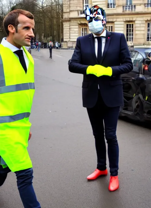 Image similar to macron wearing hivis and rubber gloves