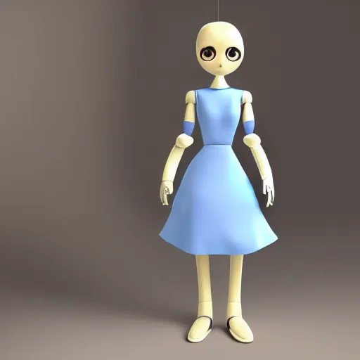 Image similar to cute fumo plush of a robot girl in a blue dress, velvet, vray