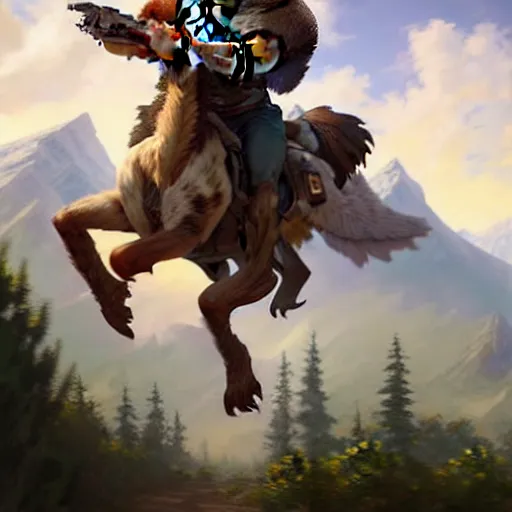 Image similar to bob ross!!! riding!!! a raptor!!, giant afro!, model pose, ultra realistic, concept art, intricate details, highly detailed, photorealistic, octane render, 8 k, unreal engine. art by artgerm and greg rutkowski and alphonse mucha