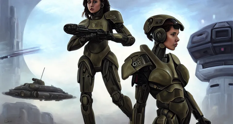 Prompt: a photorealistic painting of an attractive young girl, clothed in stealth-battle armor with a giant sci-fi sniper rifle in her hands, olive skin, long dark hair, beautiful bone structure, symmetrical face, perfect eyes, a futuristic hover-tank with heavy laser-turret in the background, intricate details, elegant, digital painting, illustration, sharp focus, minimal artifacts, from Metal Gear, in the style of Ruan Jia and Mandy Jurgens and Greg Rutkowski, trending on Artstation, award winning, unreal engine, octane render