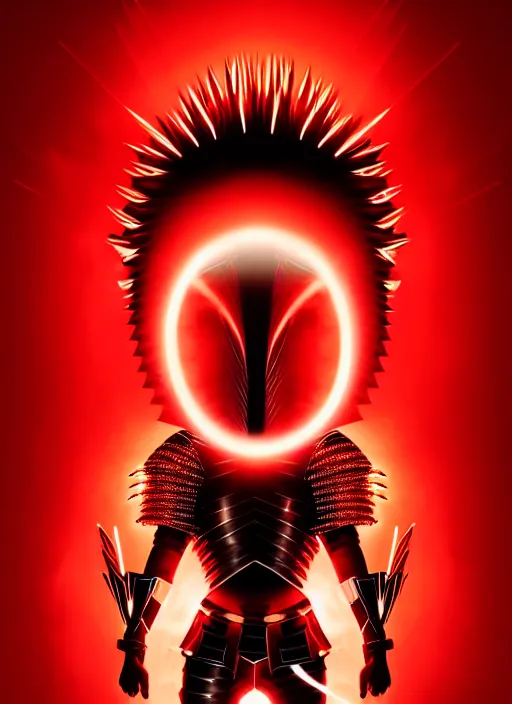 Image similar to a striking cinematic full body manga portrait of a long black haired masked male teenager wearing imposing red jagged spiked plate armour and glowing with raging powerful red energy by hirohiko araki and beeple, fine details, digital art, character concept art, volumetric lighting, cinematic light, photorealistic