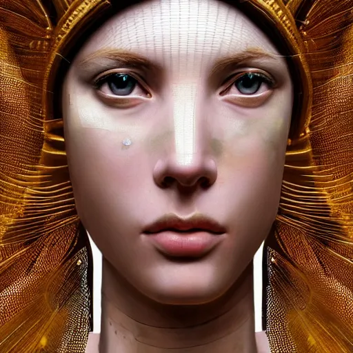 Image similar to hyperrealistic mixed media painting of beautiful goddess Athena, stunning 3d render inspired art by P. Craig Russell and Barry Windsor-Smith, perfect facial symmetry, dim volumetric lighting, 8k octane beautifully detailed render, post-processing, portrait, extremely hyper-detailed, intricate, epic composition, brown eyes, realistic realistic realistic eyes, cinematic lighting, masterpiece, trending on artstation, detailed detailed detailed, masterpiece, stunning