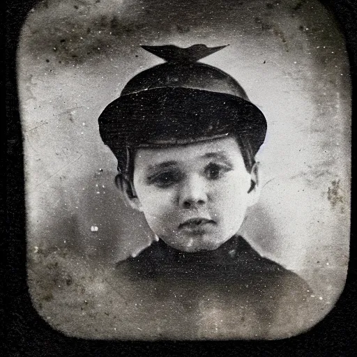 Image similar to tintype photo, boy circus tent, underwater, jellyfish