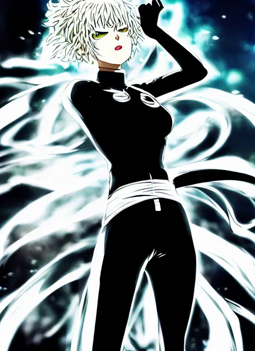 Image similar to A full portrait photo of tatsumaki one punch man, f/22, 35mm, 2700K, lighting, perfect faces, award winning photography.