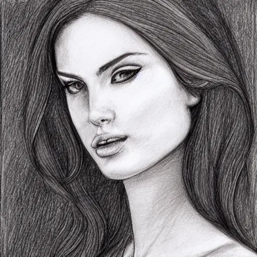 Prompt: pencil sketch, portrait, beautiful, thin face, long wavy hair