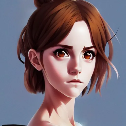 Image similar to anime portrait of emma watson as an anime girl by Stanley Artgerm Lau, WLOP, Rossdraws, James Jean, Andrei Riabovitchev, Marc Simonetti, and Sakimichan, trending on artstation