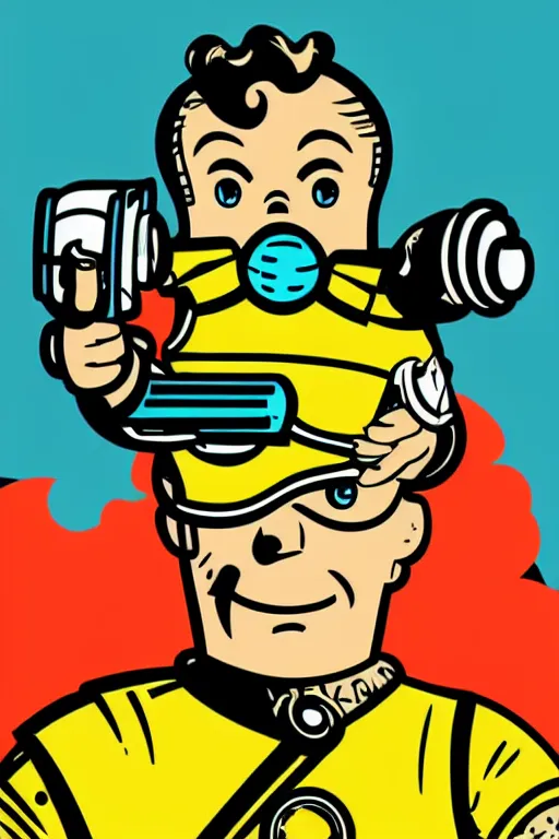 Image similar to fallout 7 6 retro futurist illustration art by butcher billy, sticker, colorful, illustration, highly detailed, simple, smooth and clean vector curves, no jagged lines, vector art, smooth andy warhol style