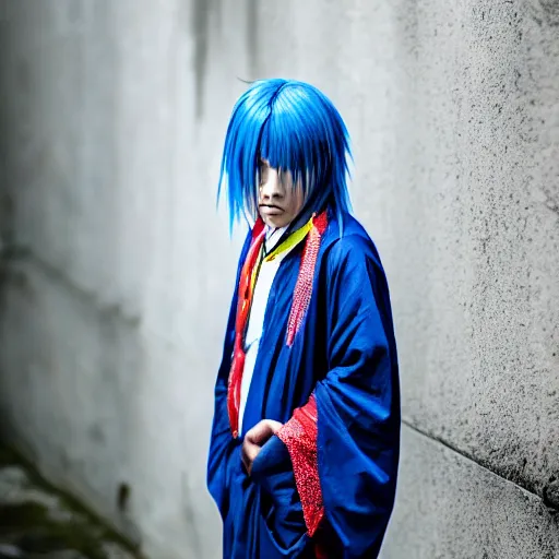 Image similar to rimuru tempest, young man blue hair ( ( ( ( ( ( ( ( ( ( eyes yellow ) ) ) ) ) ) ) ) ) ), canon eos r 3, f / 1. 4, iso 2 0 0, 1 / 1 6 0 s, 8 k, raw, unedited, symmetrical balance, in - frame