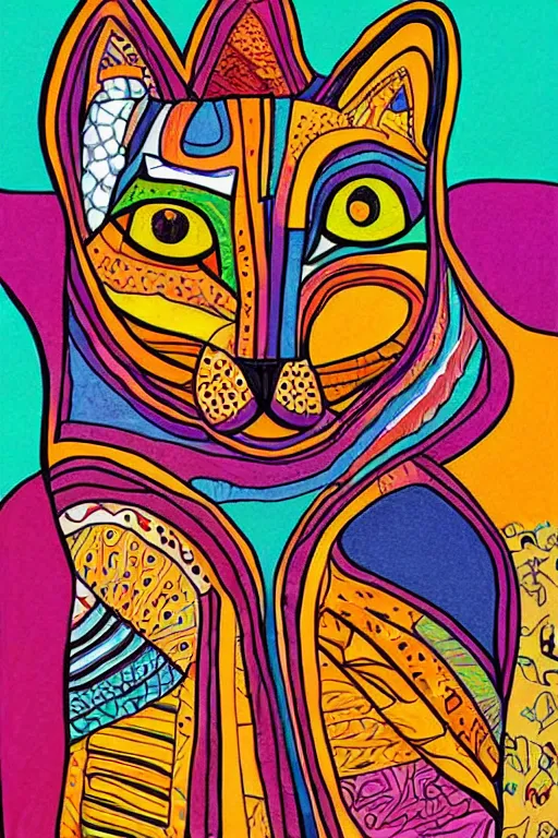 Image similar to beautiful art illustration of cat by laurel burch