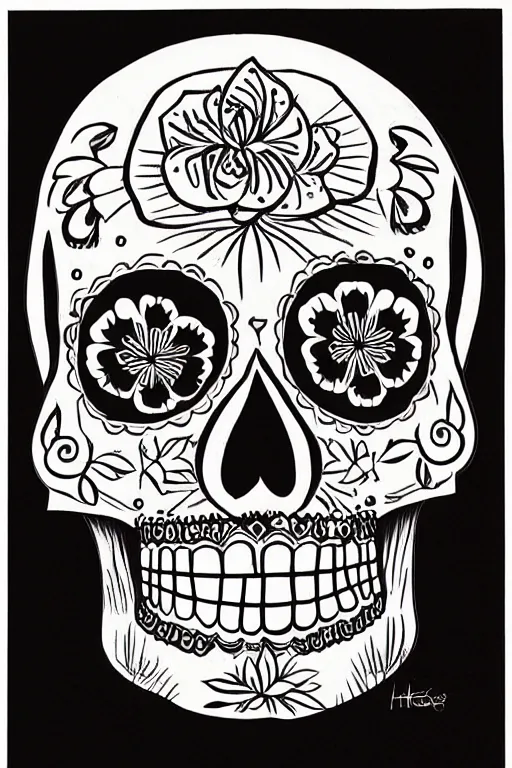 Image similar to Illustration of a sugar skull day of the dead girl, art by howard arkley