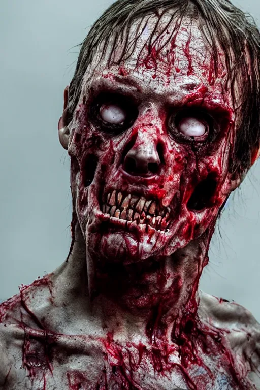 Image similar to up close photograph of a real - life zombie from the tv show the walking dead skin and jaw, studio camera shot on a red 5, award winning vfx and cinematography