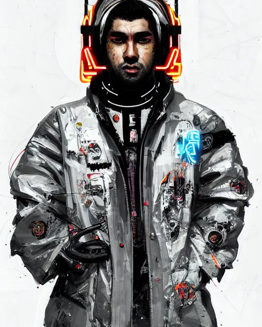 Image similar to detailed portrait Xavier Singy Neon Operator boy, cyberpunk futuristic neon, reflective puffy coat, decorated with traditional Japanese ornaments by Ismail inceoglu dragan bibin hans thoma greg rutkowski Alexandros Pyromallis Nekro Rene Maritte Illustrated, Perfect face, fine details, realistic shaded, fine-face, pretty face