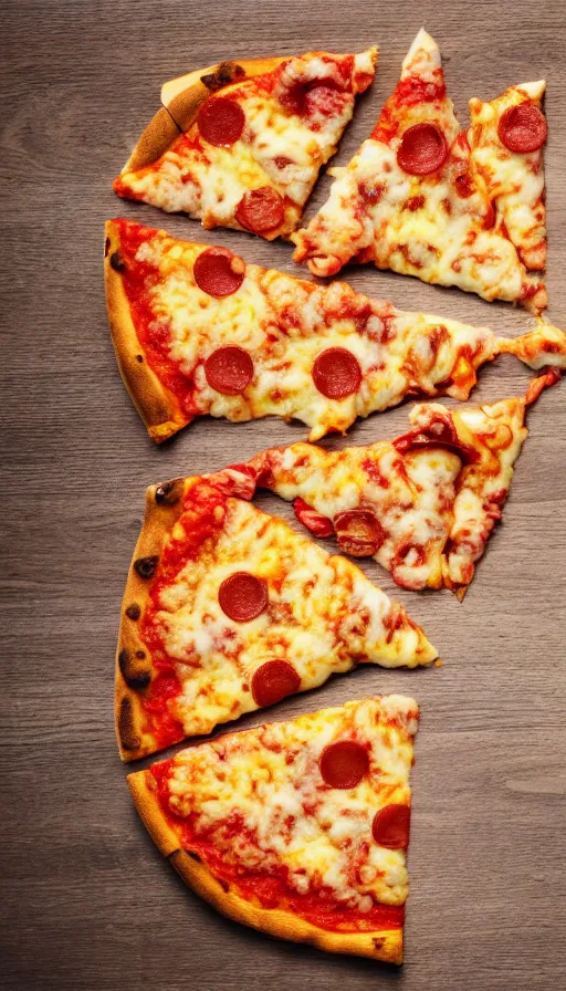 Image similar to a very happy slice of pizza has an epiphany about the meaning of life