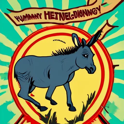 Prompt: illustration of a donkey chasing a human, highly detailed, by butcher billy