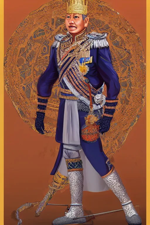 Image similar to full body portrait of king ramkamhaeng the great, highly detailed, digital painting, artstation, concept art, smooth, sharp focus, illustration, art by jakrapan posayakrit