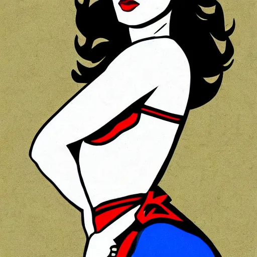 Image similar to illustration, full body portrait of gal gadot in the style of bill medcalf, retro, 1 9 5 0, 4 k, detailed