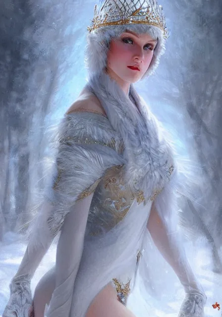 Image similar to snow queen in furry ice, intricate, elegant, highly detailed, digital painting, artstation, concept art, smooth, sharp focus, illustration, art by artgerm and greg rutkowski and alphonse mucha and william - adolphe bouguereau