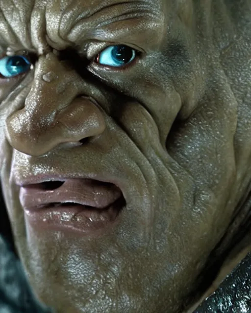 Image similar to film still close up shot of dwayne johnson as golem from the movie the lord of the rings. photographic, photography