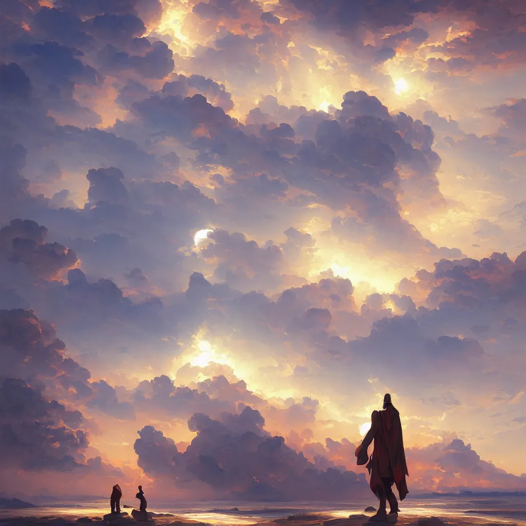 Image similar to a sending down [ of the revelation ] from him who created the earth and the lofty heavens, overdetailed art, by greg rutkowski, by rhads, sharp focus