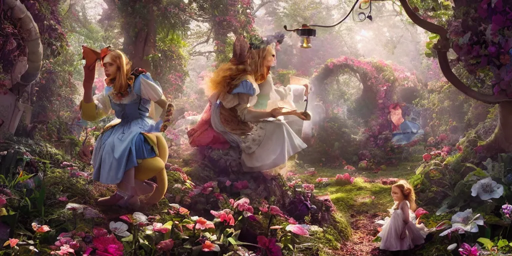 Prompt: alice in wonderland, franz vohwinkel, 8 k resolution, dramatic lighting, cinematic, detailed, animated