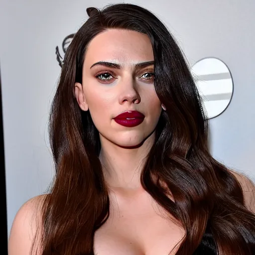 Image similar to a woman who is a genetic combination of kim kardashian and kat dennings and scarlett johansson and margot robbie and emma watson, face and upper - body focus, detailed eyes