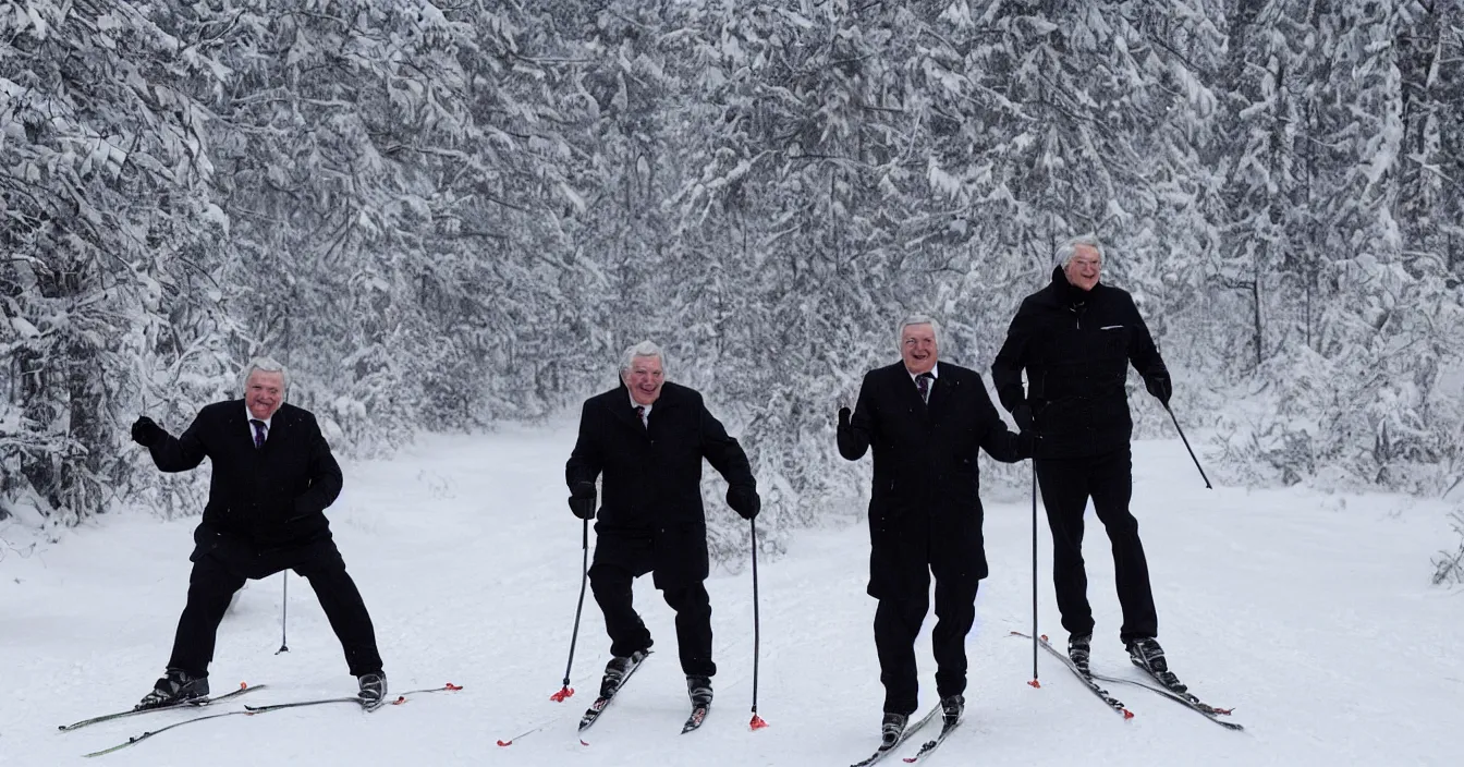 Prompt: portrait of smiling czech president milos zeman enjoying cross - country skiing