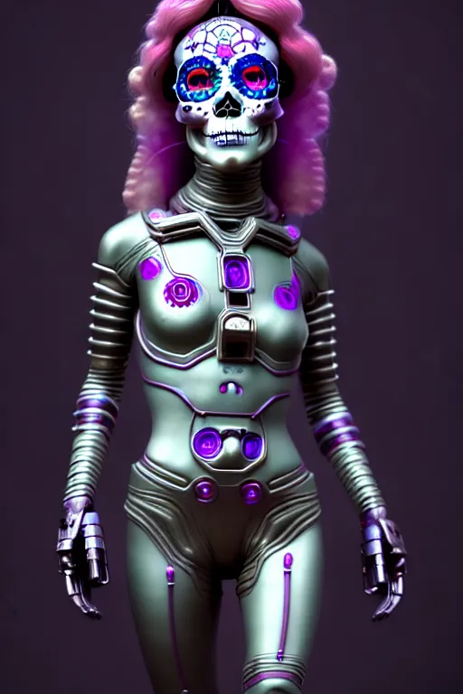 Prompt: ultra detailed female android deity, cinematic, 8 k, sci - fi movie!!, flowerpunk, sci - fi, fantasy, ( dia de los muertos ), asymmetrical,!! concept art, unreal engine, octane render, zbrush, art by artgerm and michael welan and alphonse mucha and loish and wlop