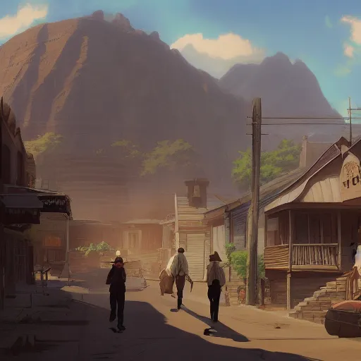 Image similar to a digital painting of an old western town, concept art by Makoto Shinkai, cg society contest winner, photorealism, 2d game art, concept art, matte painting