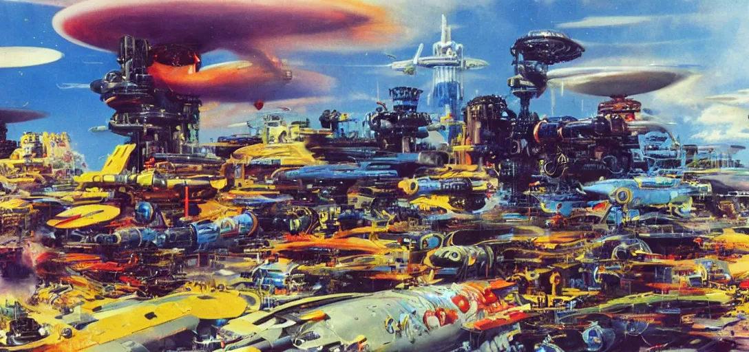 Image similar to a hypercomplex ray-gun gauss-cannon with numerous gadgets and doodads painted by john berkey and dr seuss