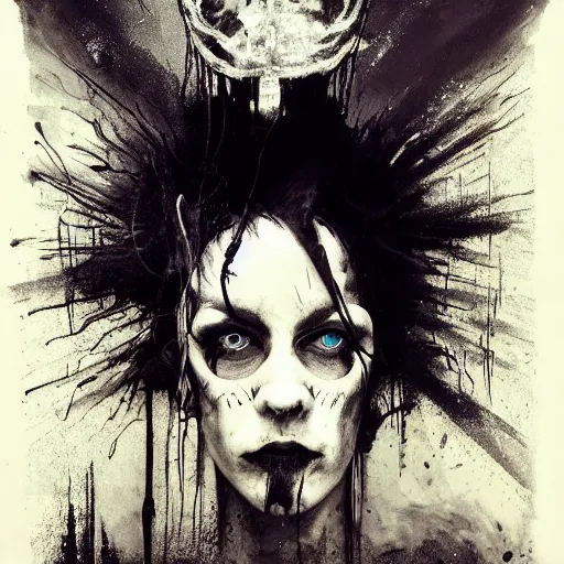 Image similar to emaciated ( the cure fan ) as dream from sandman, dim stars as eyes, by jeremy mann, by cedric peyravernay, by by russ mills, by richard avedon and ben templesmith, dramatic lightning, sadness, dark eye sockets, in the shadows, punk rock, gothic, high detailed, 8 k