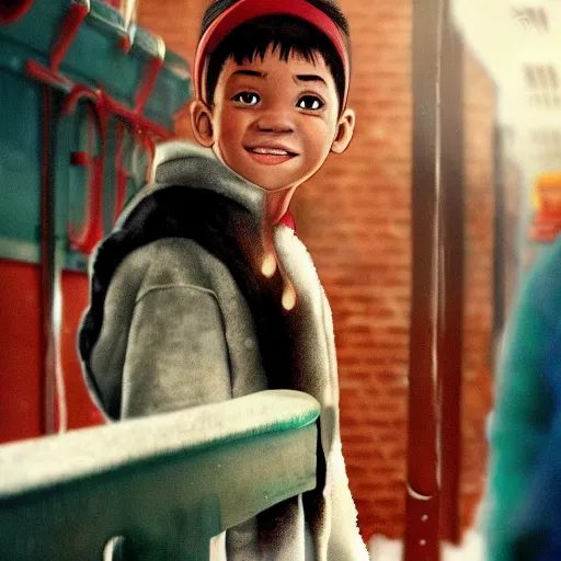 Prompt: drake as a child in the movie The polar express (2004)