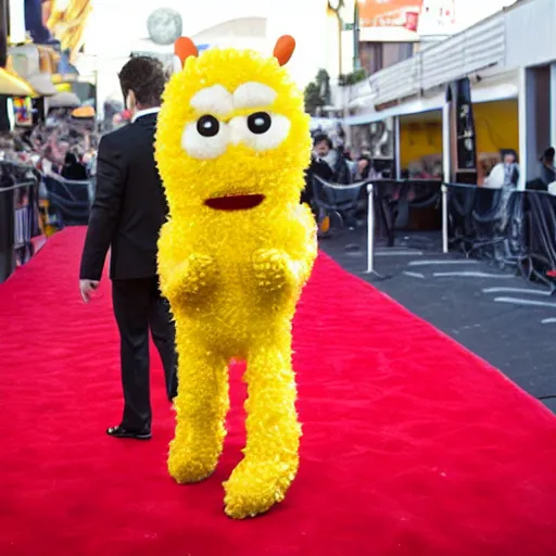 Image similar to an anthropomorphic corn dog walking the red carpet, press photo,