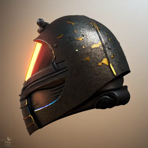 Image similar to a black samurai warrior helmet, kintsugi, smooth, sharp focus, illustration, realistic, cinematic, artstation, award winning, rgb , unreal engine, octane render, cinematic light, iridescent details, iridescent colors, dichroic, macro, depth of field, blur, 8K,